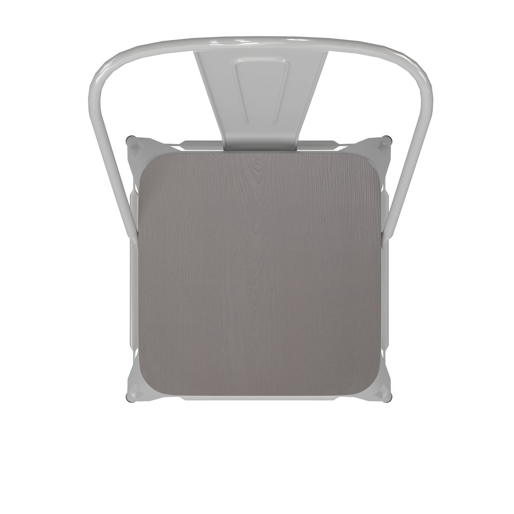 30" High White Metal Bar Height Stool with Gray All-Weather Poly Resin Seat. Picture 12