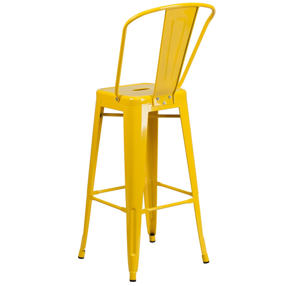 Commercial Grade 30" High Yellow Metal Indoor-Outdoor Barstool with Removable Back. Picture 4