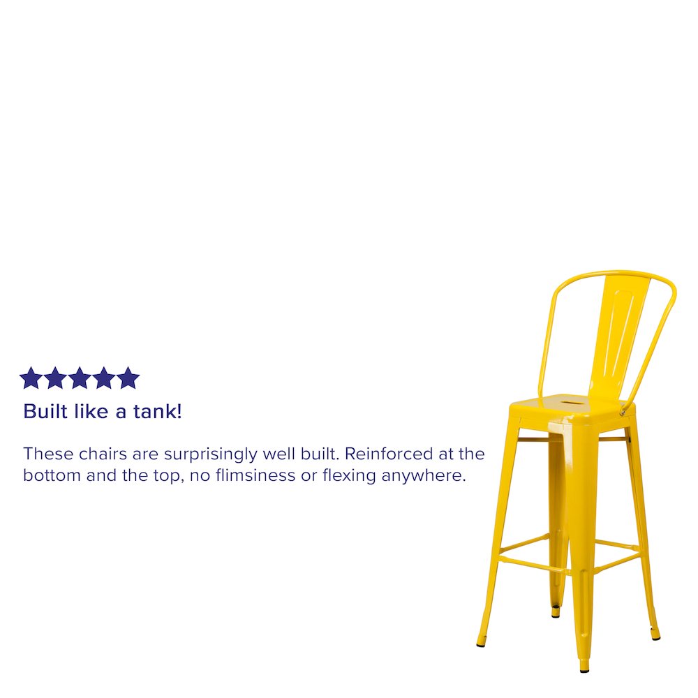 Commercial Grade 30" High Yellow Metal Indoor-Outdoor Barstool with Removable Back. Picture 7