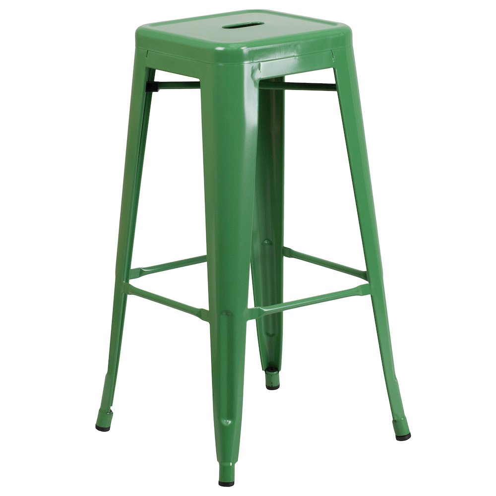 30" High Backless Green Metal Indoor-Outdoor Barstool with Square Seat. Picture 1