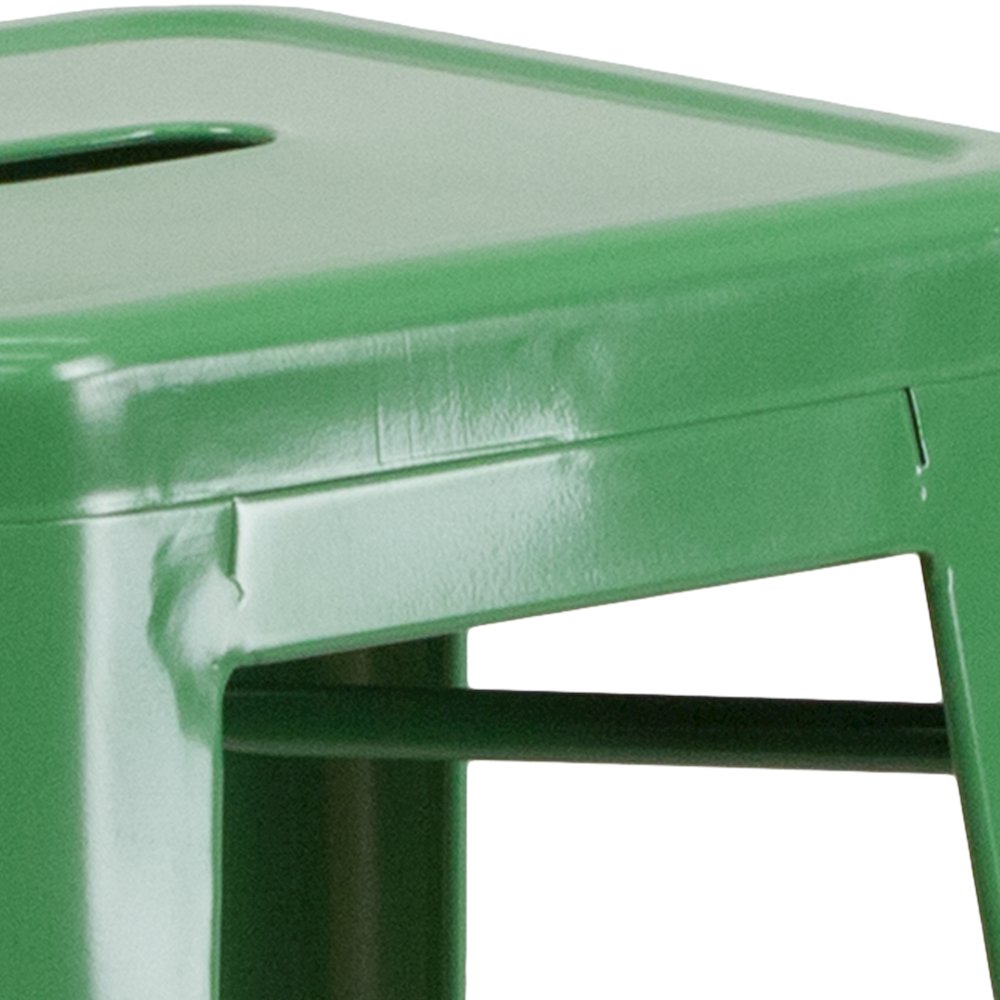 30" High Backless Green Metal Indoor-Outdoor Barstool with Square Seat. Picture 10