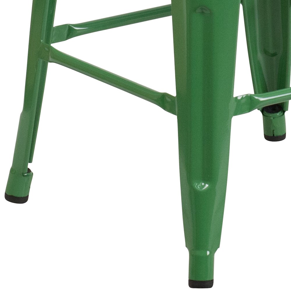 30" High Backless Green Metal Barstool with Square Wood Seat. Picture 11