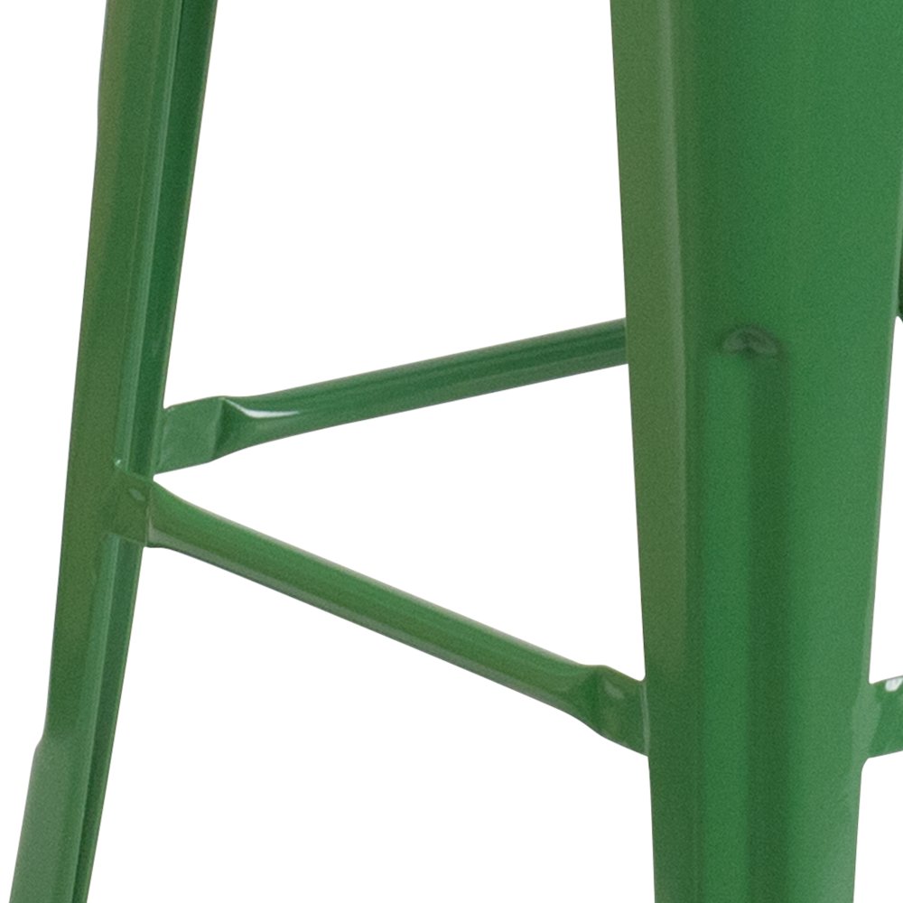 30" High Backless Green Metal Barstool with Square Wood Seat. Picture 8