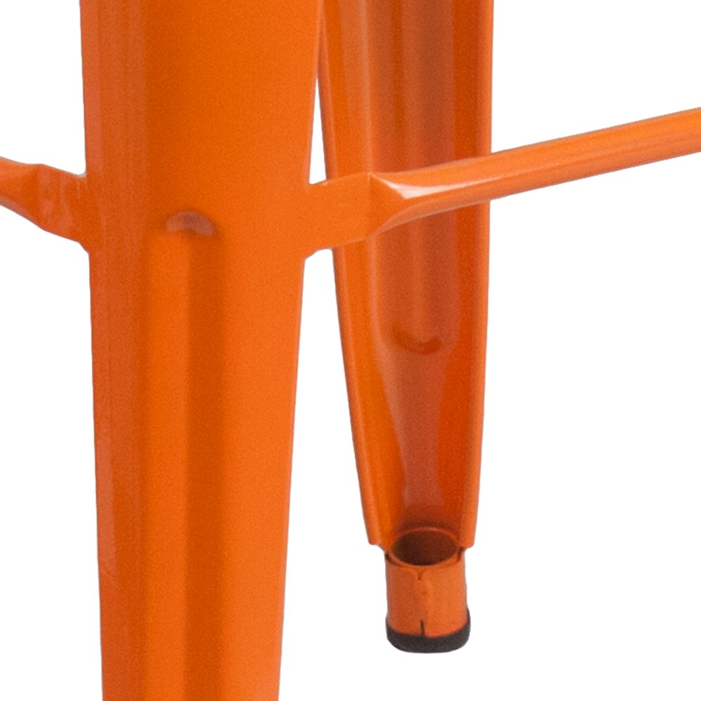 30" High Backless Orange Metal Indoor-Outdoor Barstool with Square Seat. Picture 9