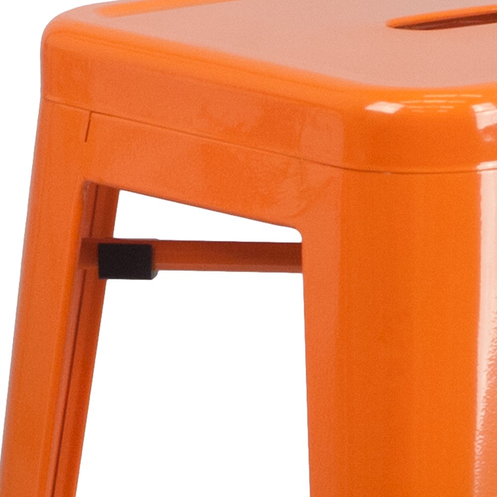 30" High Backless Orange Metal Indoor-Outdoor Barstool with Square Seat. Picture 7