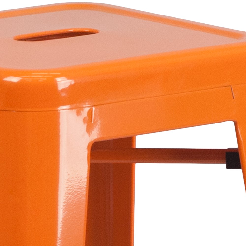 30" High Backless Orange Metal Indoor-Outdoor Barstool with Square Seat. Picture 8