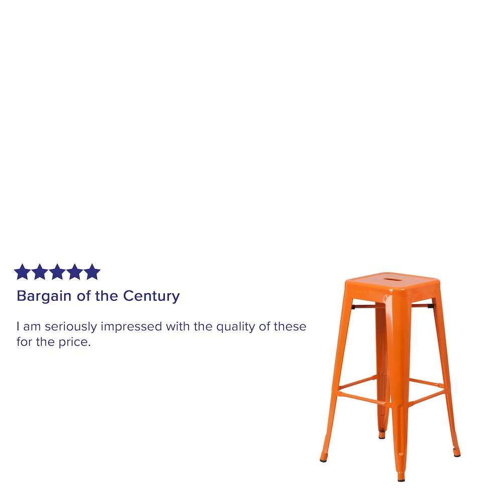 30" High Backless Orange Metal Indoor-Outdoor Barstool with Square Seat. Picture 4