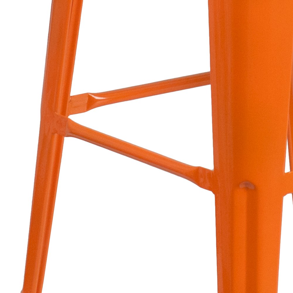 30" High Backless Orange Metal Barstool with Square Wood Seat. Picture 7