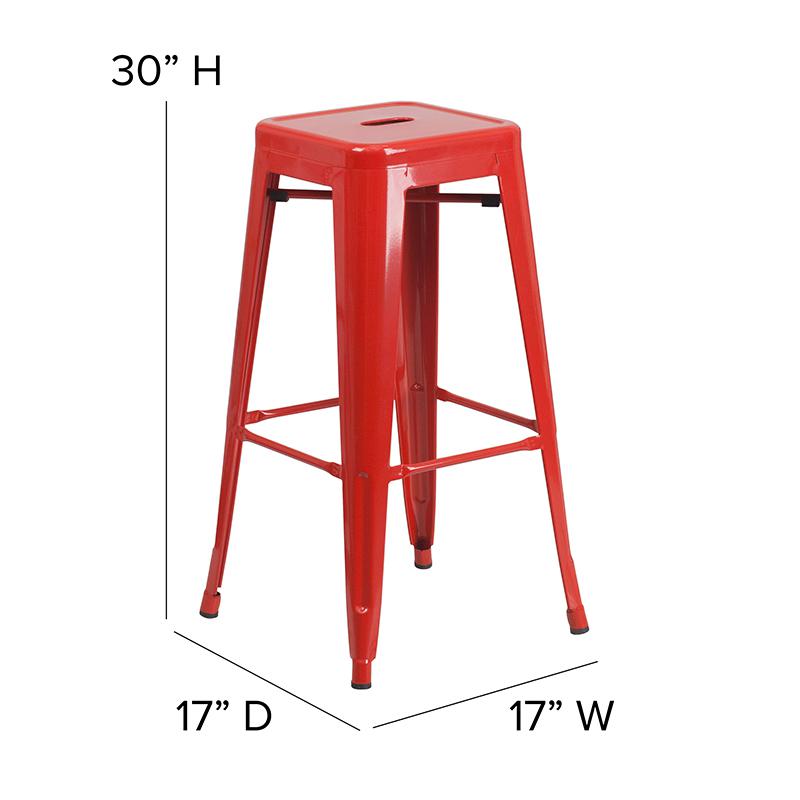 30" High Backless Red Metal Indoor-Outdoor Barstool with Square Seat. Picture 6