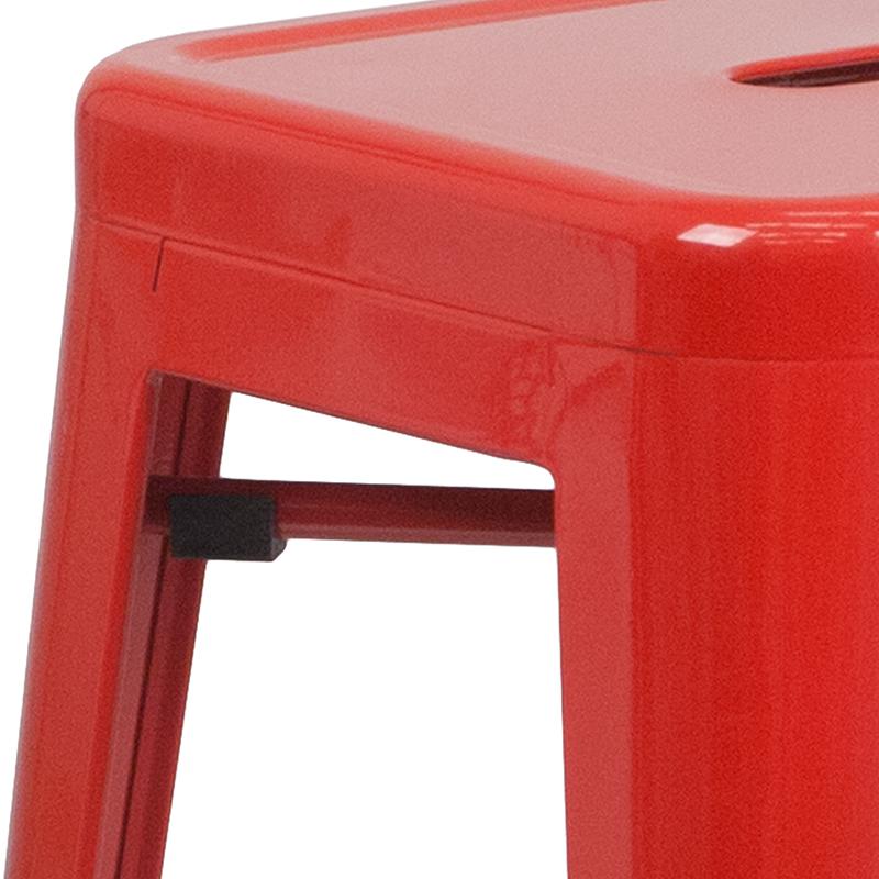 30" High Backless Red Metal Indoor-Outdoor Barstool with Square Seat. Picture 11