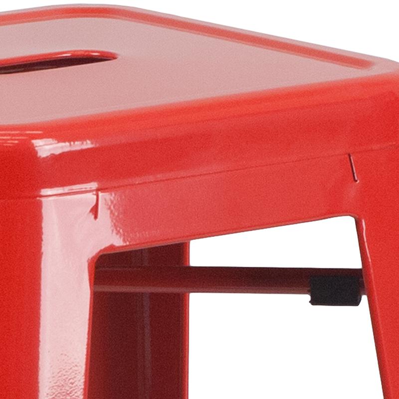 30" High Backless Red Metal Indoor-Outdoor Barstool with Square Seat. Picture 7