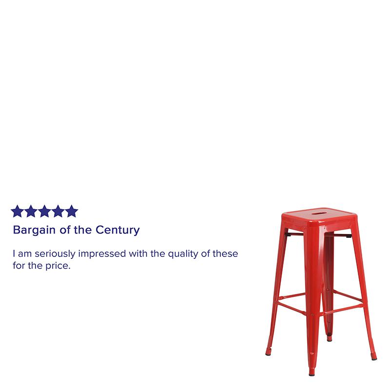 30" High Backless Red Metal Indoor-Outdoor Barstool with Square Seat. Picture 4