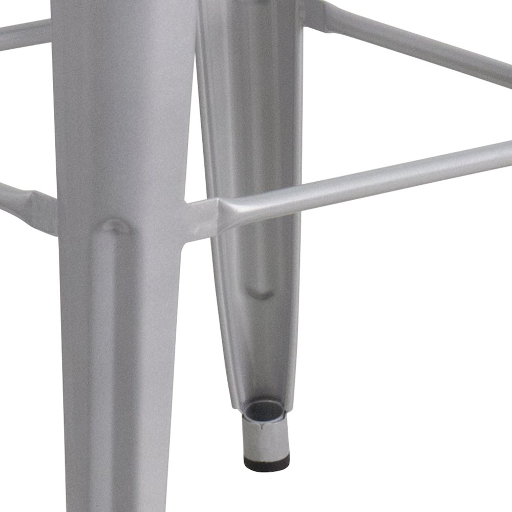 30" High Backless Silver Metal Indoor-Outdoor Barstool with Square Seat. Picture 8