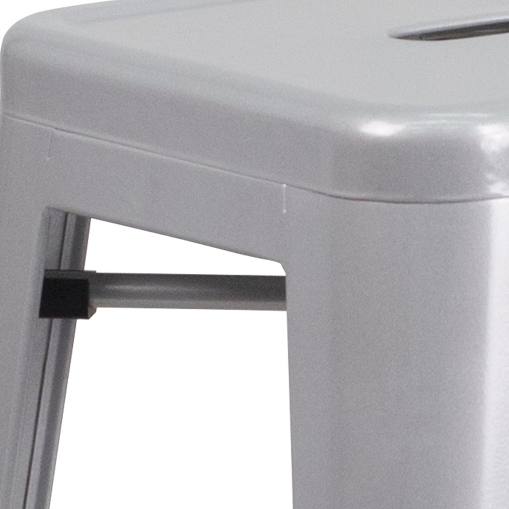 30" High Backless Silver Metal Indoor-Outdoor Barstool with Square Seat. Picture 7