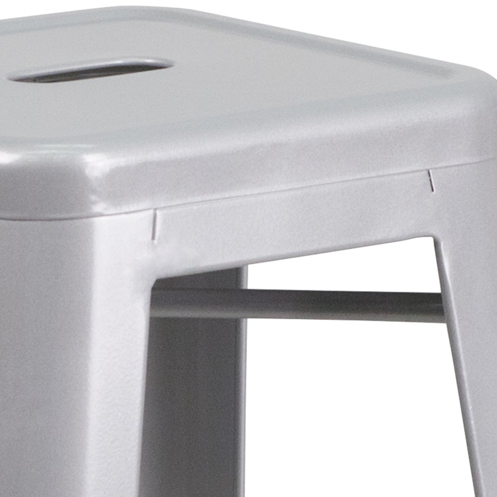 30" High Backless Silver Metal Indoor-Outdoor Barstool with Square Seat. Picture 11