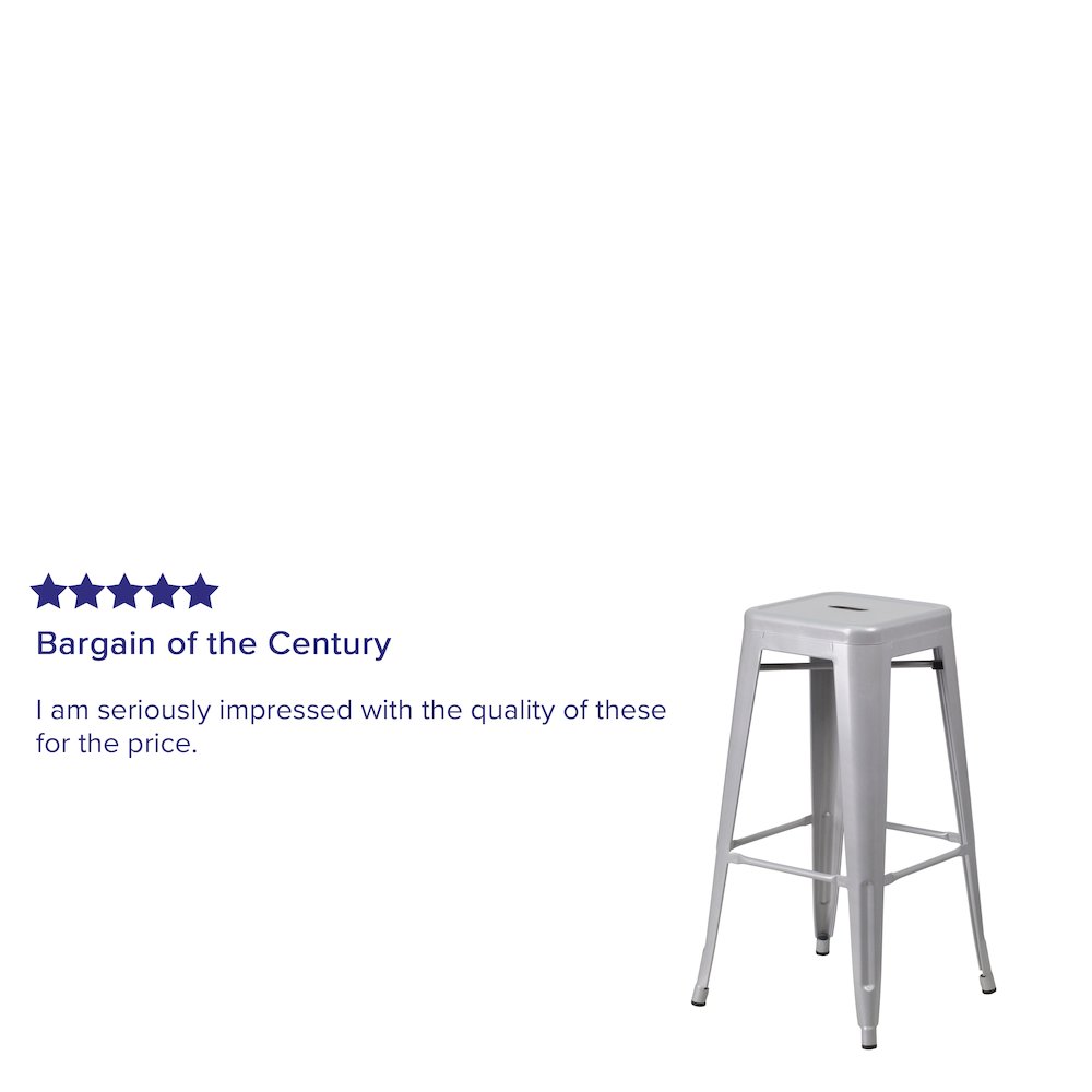 30" High Backless Silver Metal Indoor-Outdoor Barstool with Square Seat. Picture 4