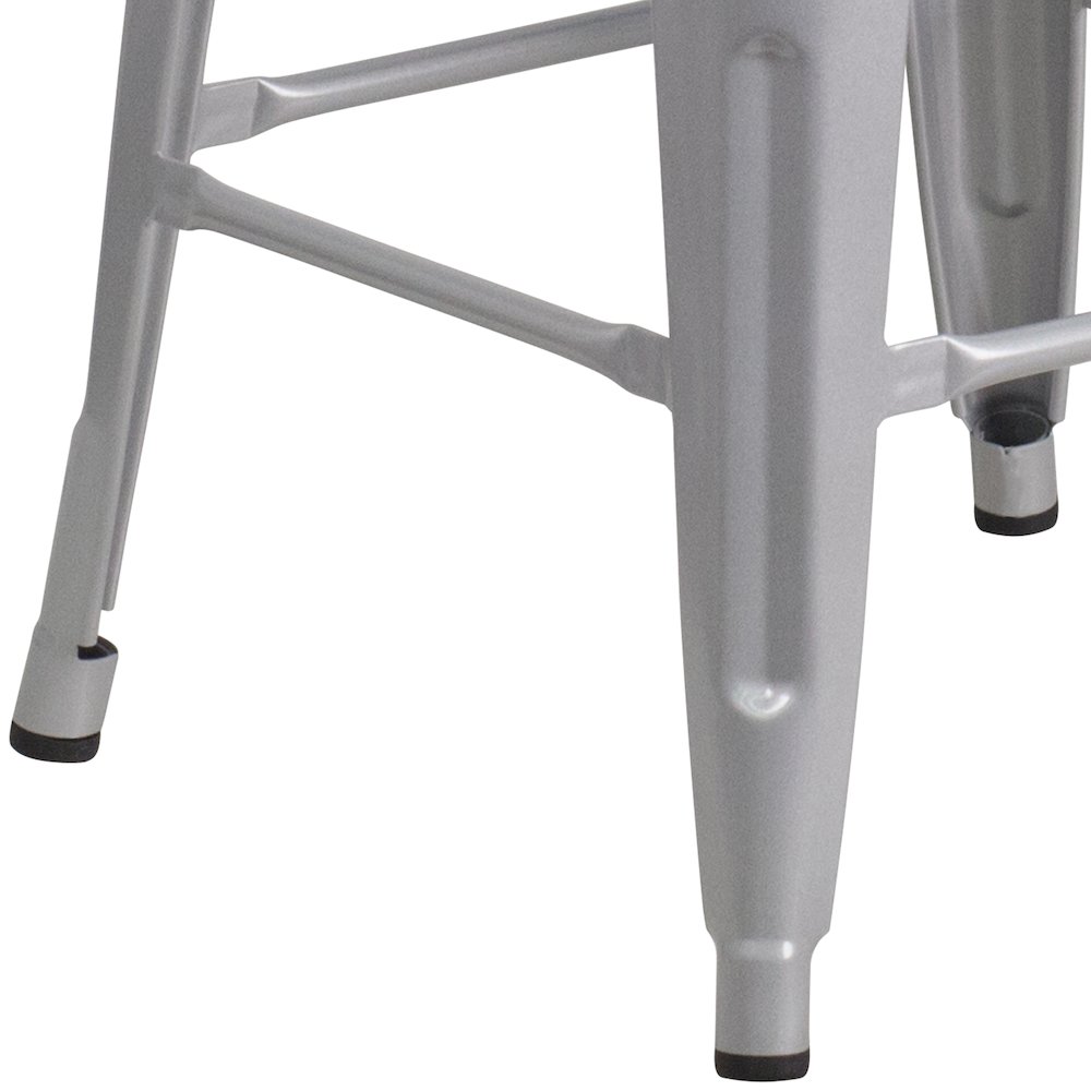 30" High Backless Silver Metal Barstool with Square Wood Seat. Picture 11