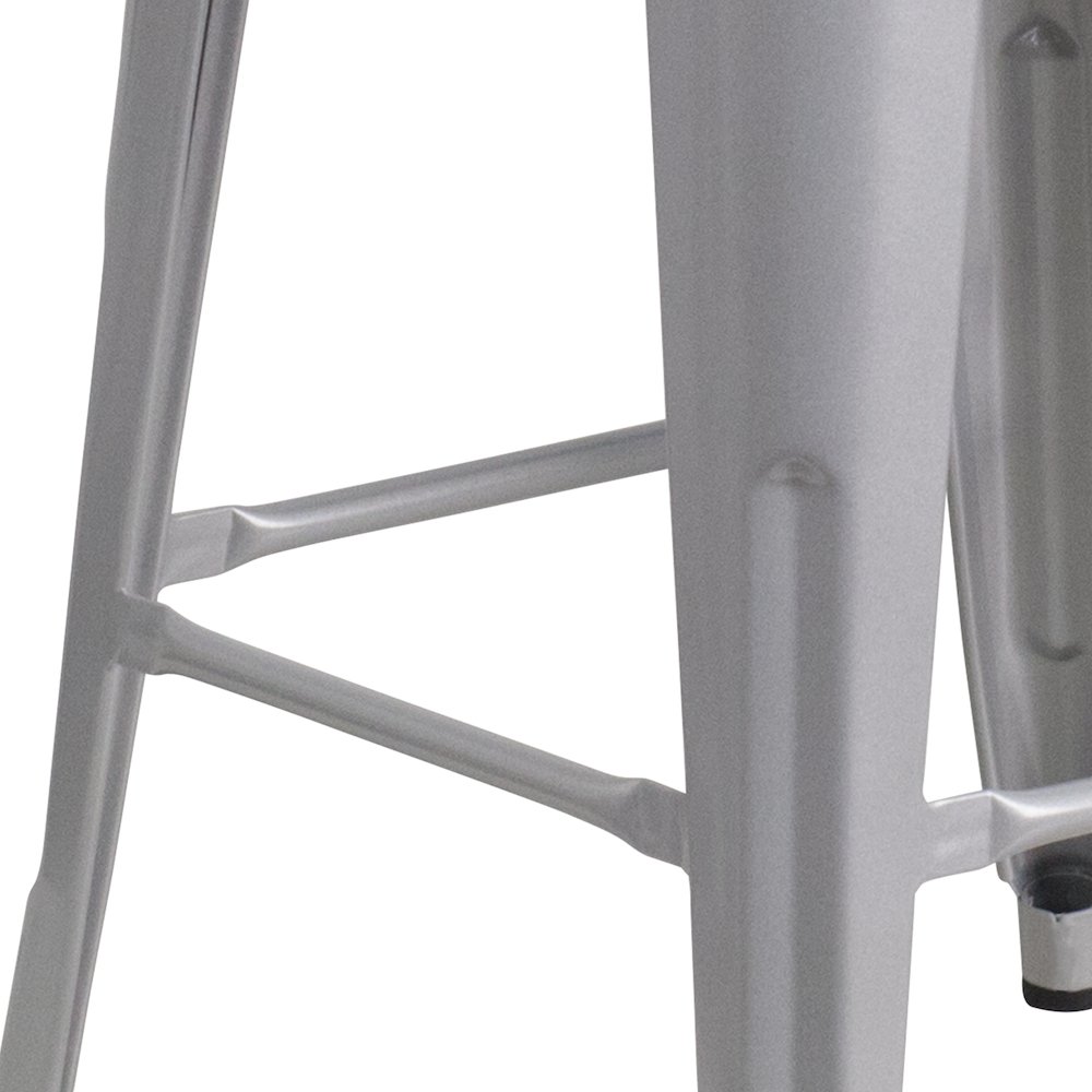 30" High Backless Silver Metal Barstool with Square Wood Seat. Picture 9