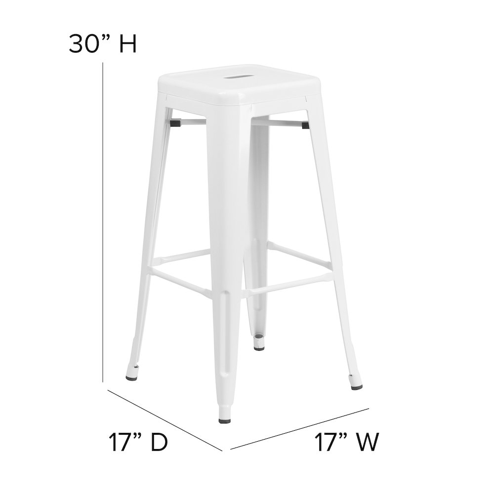 30" High Backless White Metal Indoor-Outdoor Barstool with Square Seat. Picture 6