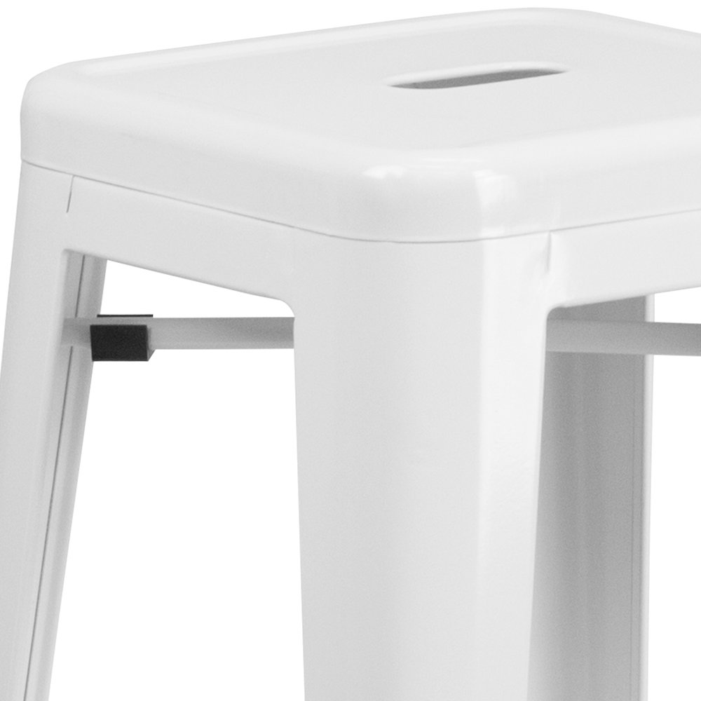 30" High Backless White Metal Indoor-Outdoor Barstool with Square Seat. Picture 9