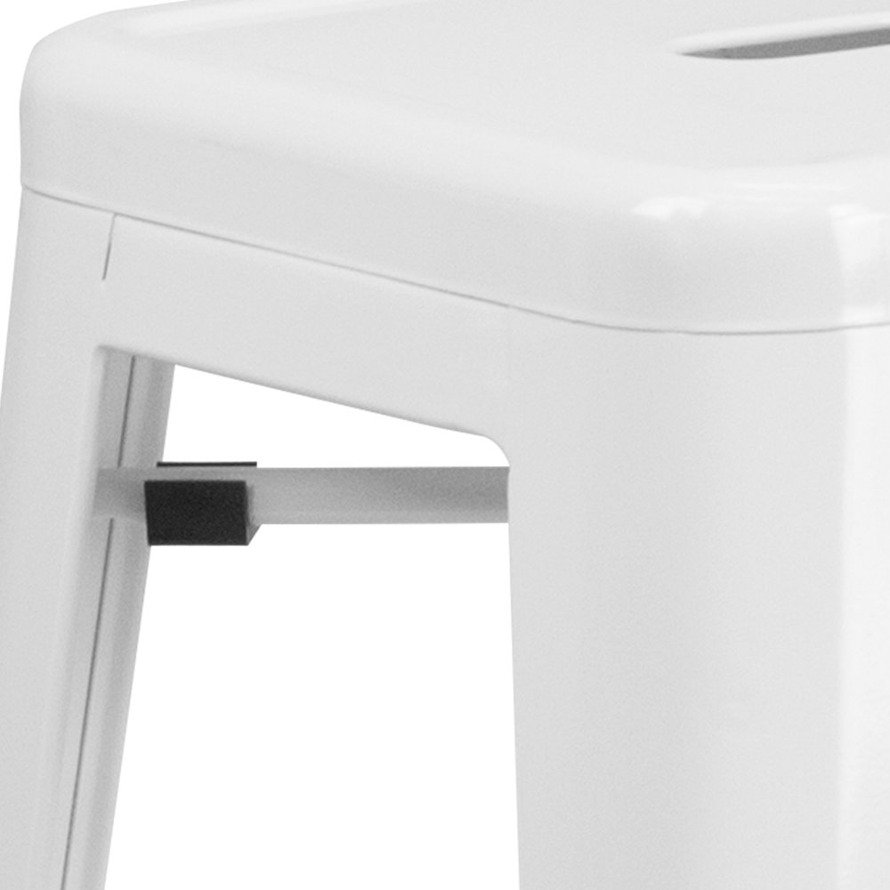 30" High Backless White Metal Indoor-Outdoor Barstool with Square Seat. Picture 11