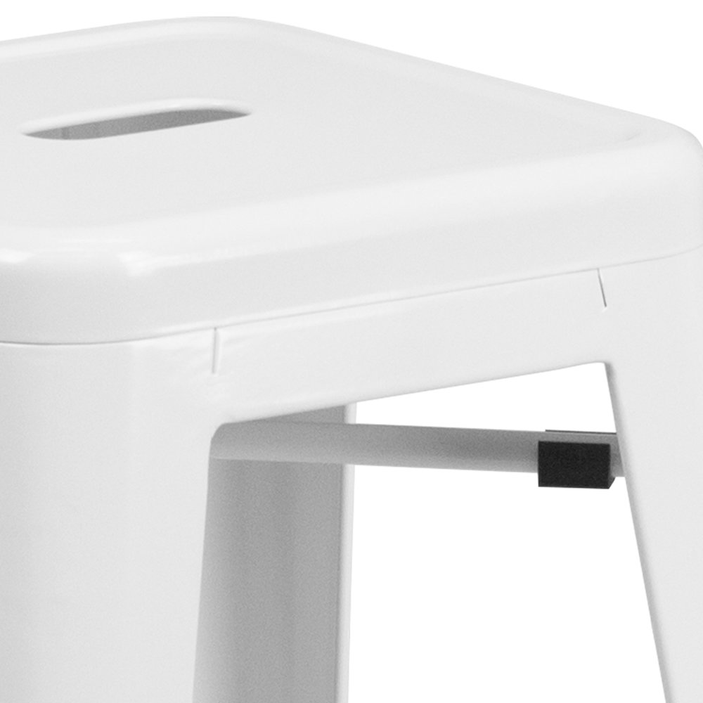 30" High Backless White Metal Indoor-Outdoor Barstool with Square Seat. Picture 7