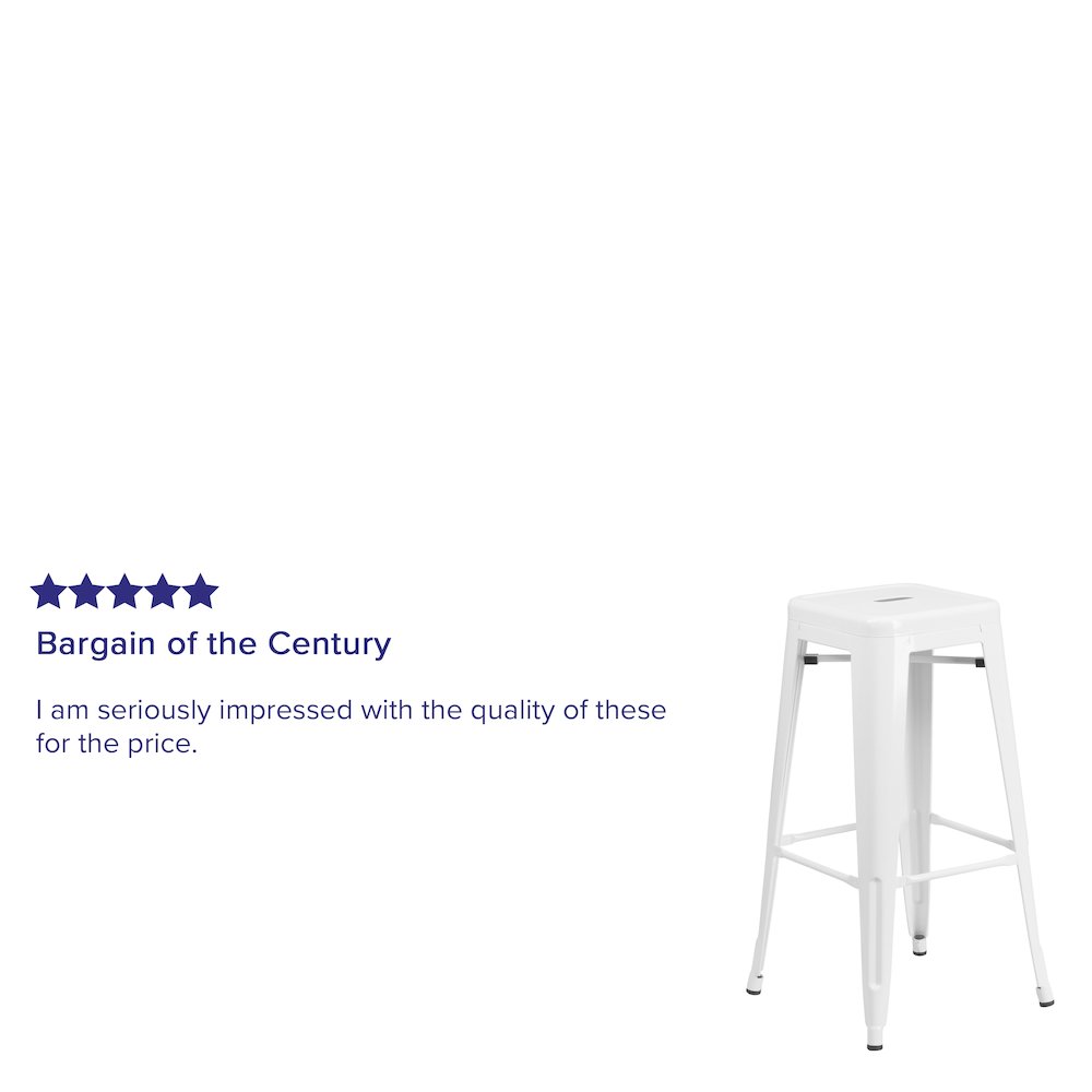 30" High Backless White Metal Indoor-Outdoor Barstool with Square Seat. Picture 4