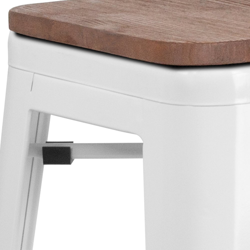 30" High Backless White Metal Barstool with Square Wood Seat. Picture 5