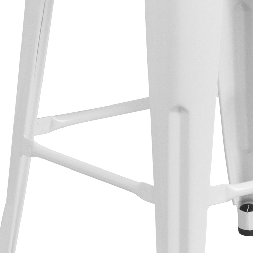 30" High Backless White Metal Barstool with Square Wood Seat. Picture 7