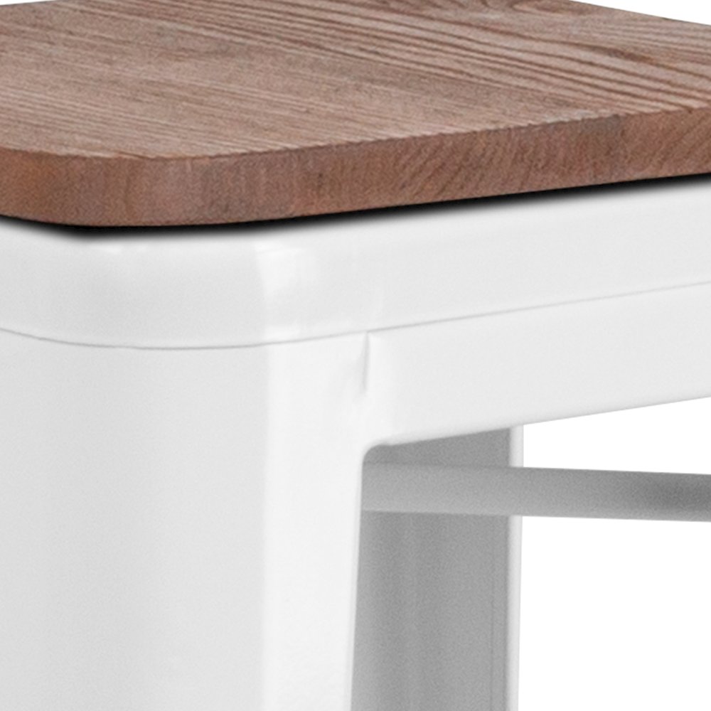 30" High Backless White Metal Barstool with Square Wood Seat. Picture 8