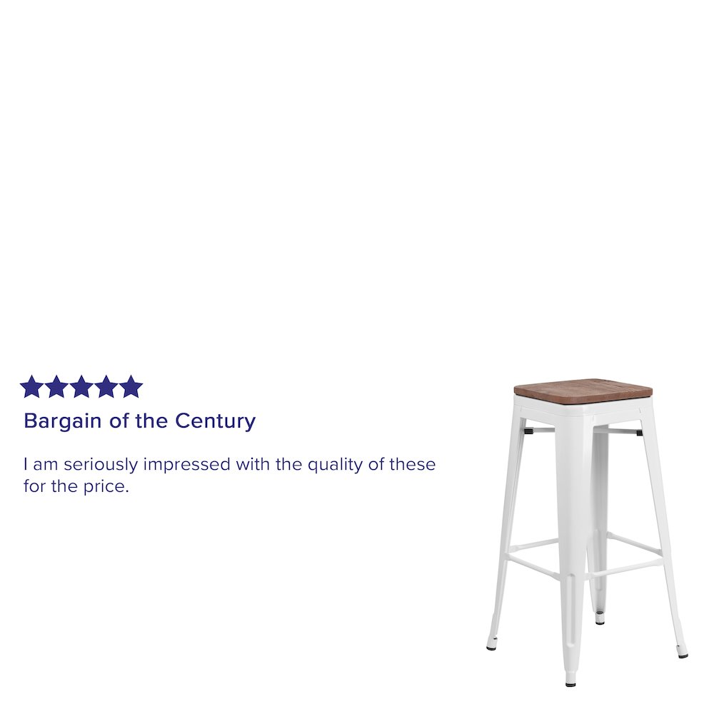 30" High Backless White Metal Barstool with Square Wood Seat. Picture 4