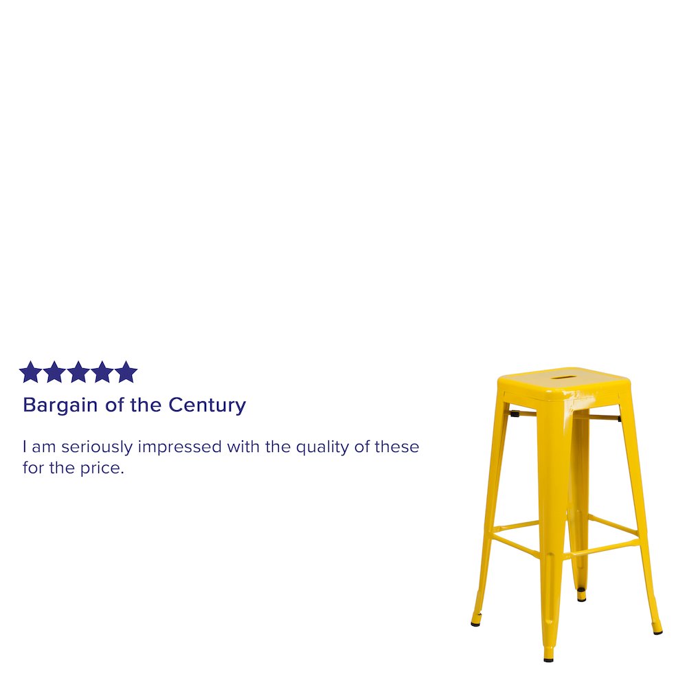 Commercial Grade 30" High Backless Yellow Metal Indoor-Outdoor Barstool with Square Seat. Picture 6