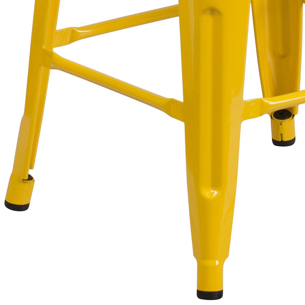 30" High Backless Yellow Metal Barstool with Square Wood Seat. Picture 11
