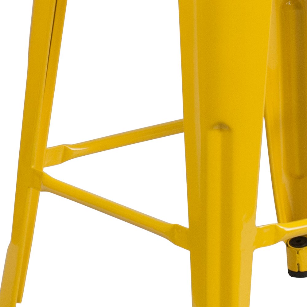 30" High Backless Yellow Metal Barstool with Square Wood Seat. Picture 8