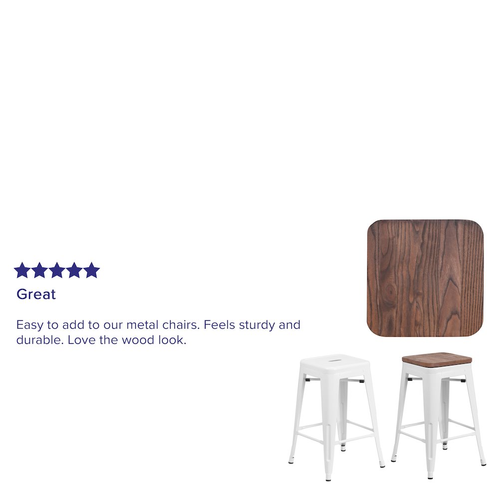 Rustic Walnut Wood Seat for Colorful Metal Barstools. Picture 4