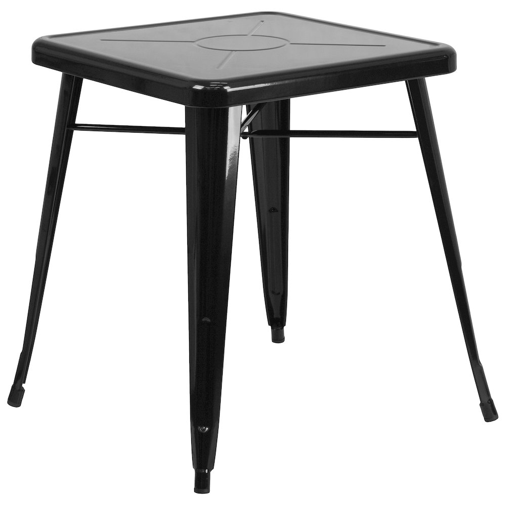 Commercial Grade 23.75" Square Black Metal Indoor-Outdoor Table Set with 2 Stack Chairs. Picture 3