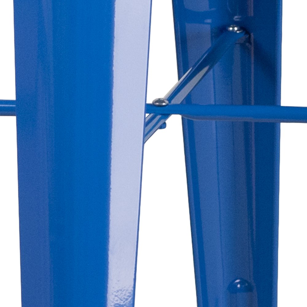 23.75" Blue Metal Indoor-Outdoor Bar Table Set with 2 Seat Backless Stools. Picture 9