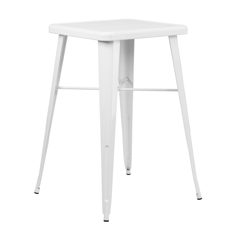 Commercial Grade 23.75" Square White Metal Indoor-Outdoor Bar Height Table. Picture 1