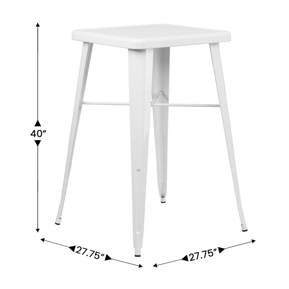 Commercial Grade 23.75" Square White Metal Indoor-Outdoor Bar Height Table. Picture 5