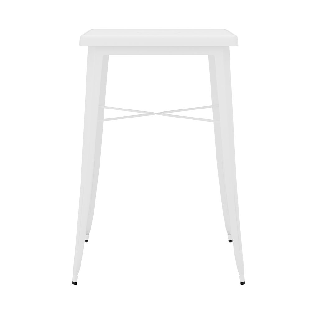 Commercial Grade 23.75" Square White Metal Indoor-Outdoor Bar Height Table. Picture 8