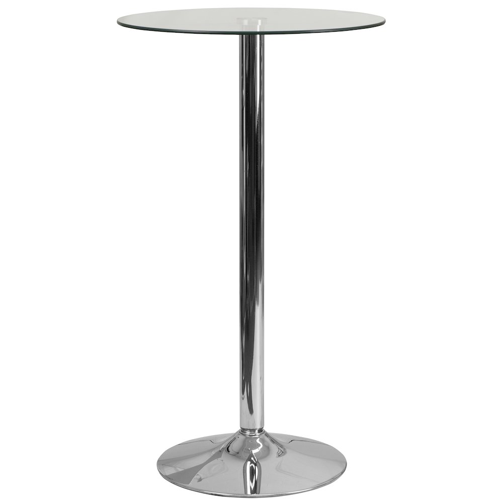 23.75'' Round Glass Table with 41.75''H Chrome Base. Picture 1