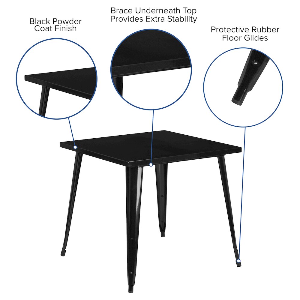 Commercial Grade 31.75" Square Black Metal Indoor-Outdoor Table. Picture 4