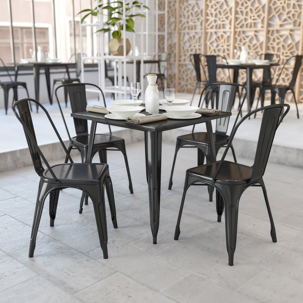 Commercial Grade 31.75" Square Black Metal Indoor-Outdoor Table. Picture 3