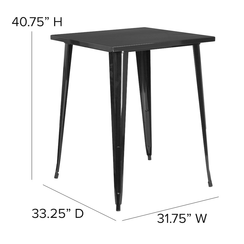 Commercial Grade 31.5" Square Black Metal Indoor-Outdoor Bar Height Table. Picture 2