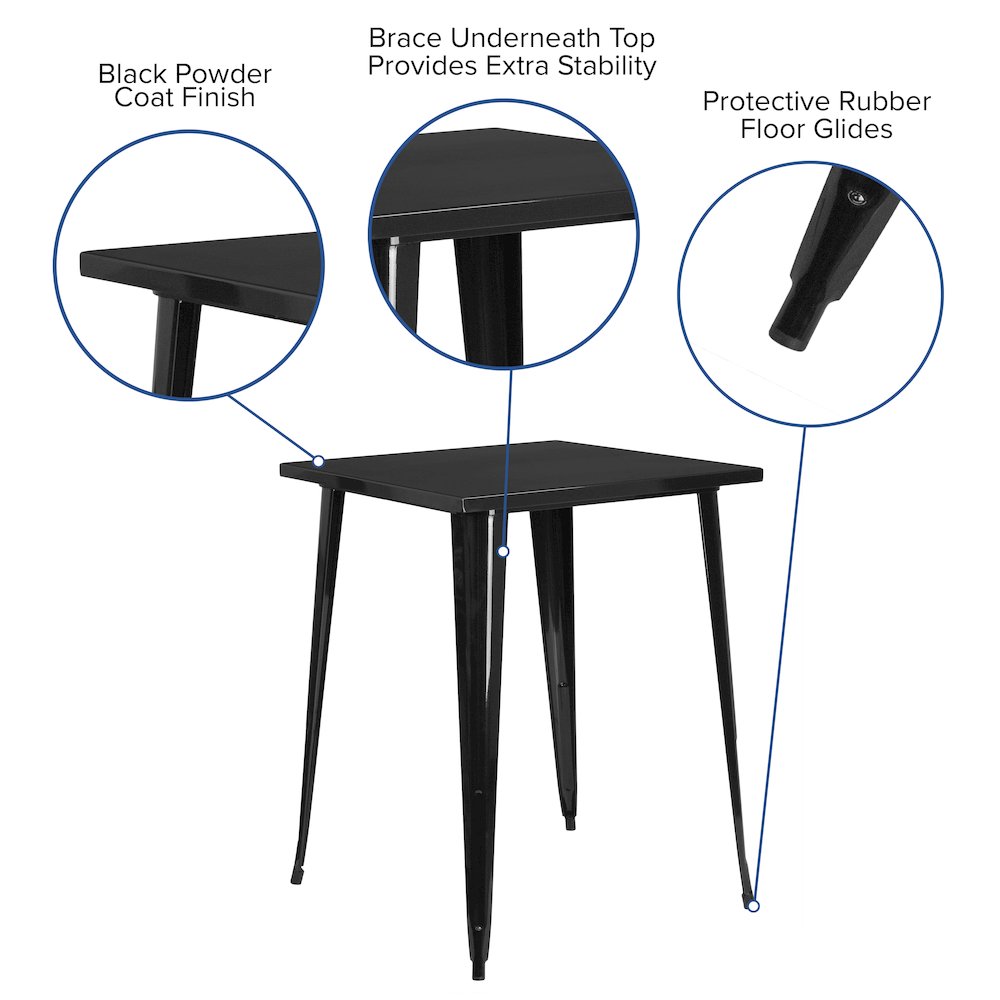 Commercial Grade 31.5" Square Black Metal Indoor-Outdoor Bar Height Table. Picture 5