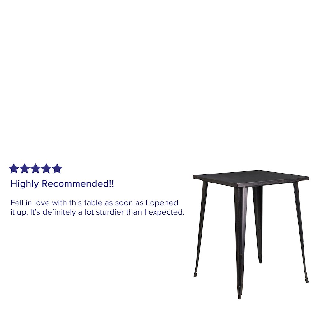 Commercial Grade 31.5" Square Black-Antique Gold Metal Indoor-Outdoor Bar Height Table. Picture 3