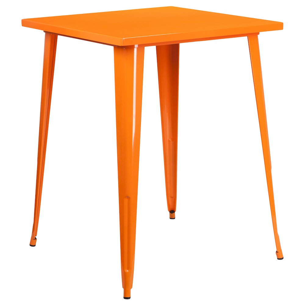 Commercial Grade 31.5" Square Orange Metal Indoor-Outdoor Bar Height Table. Picture 1