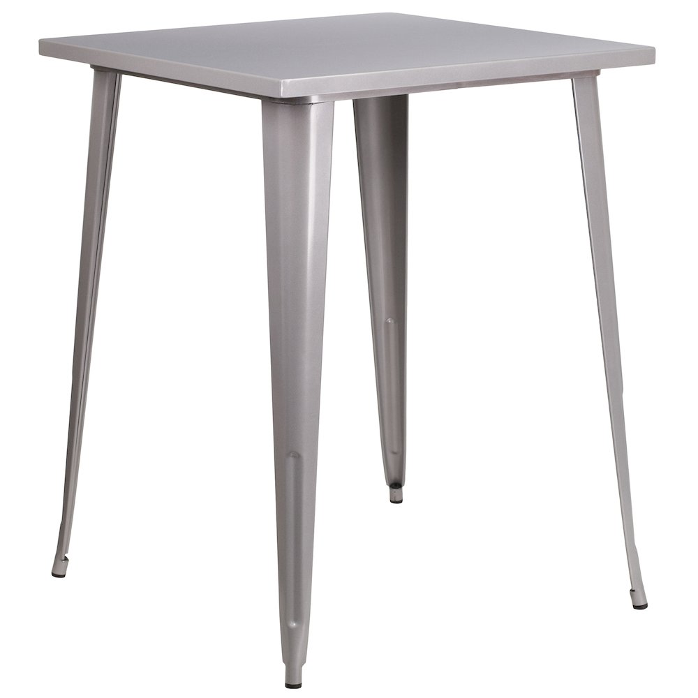 Commercial Grade 31.5" Square Silver Metal Indoor-Outdoor Bar Height Table. Picture 1