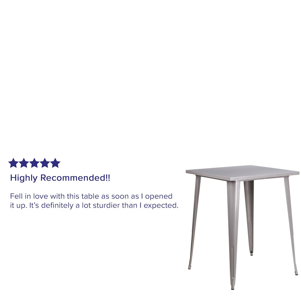 Commercial Grade 31.5" Square Silver Metal Indoor-Outdoor Bar Height Table. Picture 4