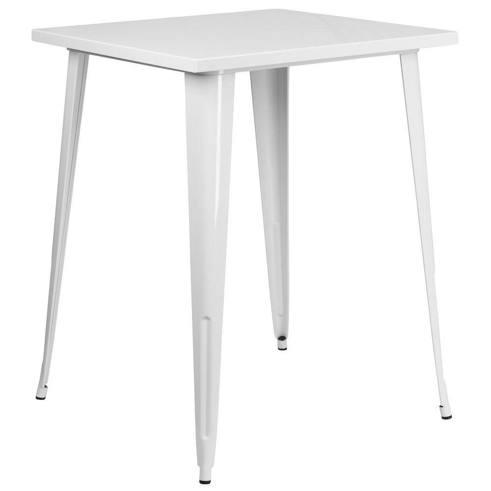 Commercial Grade 31.5" Square White Metal Indoor-Outdoor Bar Height Table. Picture 1